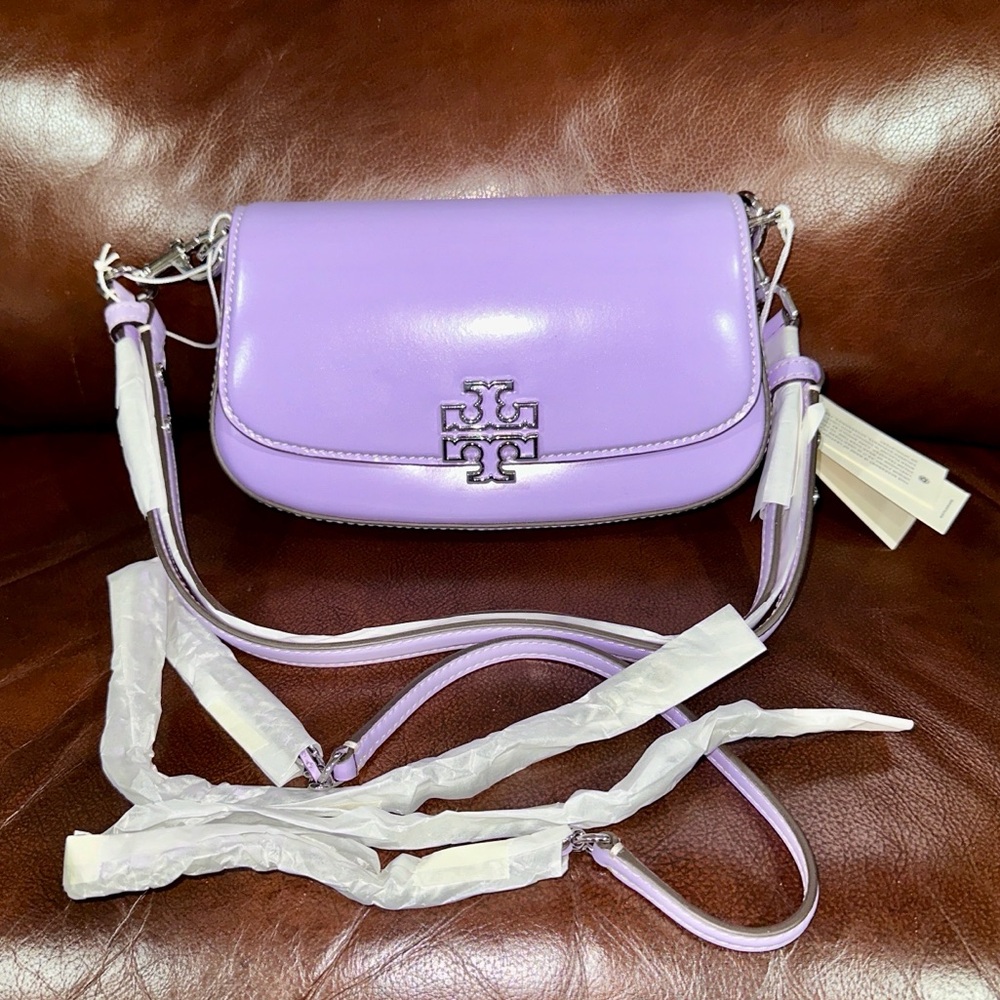 🔥🔥🔥NEW Tory Burch Britten Convertible Purple Patent Leather Crossbody Bag